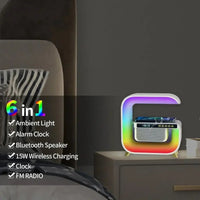 Square G Lamp, Multifunctional Bluetooth Speaker Alarm Clock, 15W Wireless Mobile Phone Charging Station Colorful Wireless Subwoofer RGB Light Lamp, New Smart Light LED Atmosphere Lamp, Sound Machine Smart Light