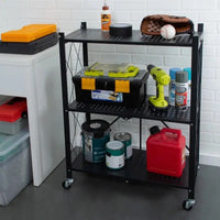 3 Layer Foldable Mobile Wheels Storage Cart, Large Iron Multifunctional Living Room Rack, Multilayer Bookshelf Display Kitchen Storage Rack, Metal Shelving Units Storage Racks with Lockable Wheels, Kitchen Home Space Saving Organizer