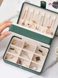 2 Layer Medium Jewelry Organizer - High Capacity Leather Travel Box