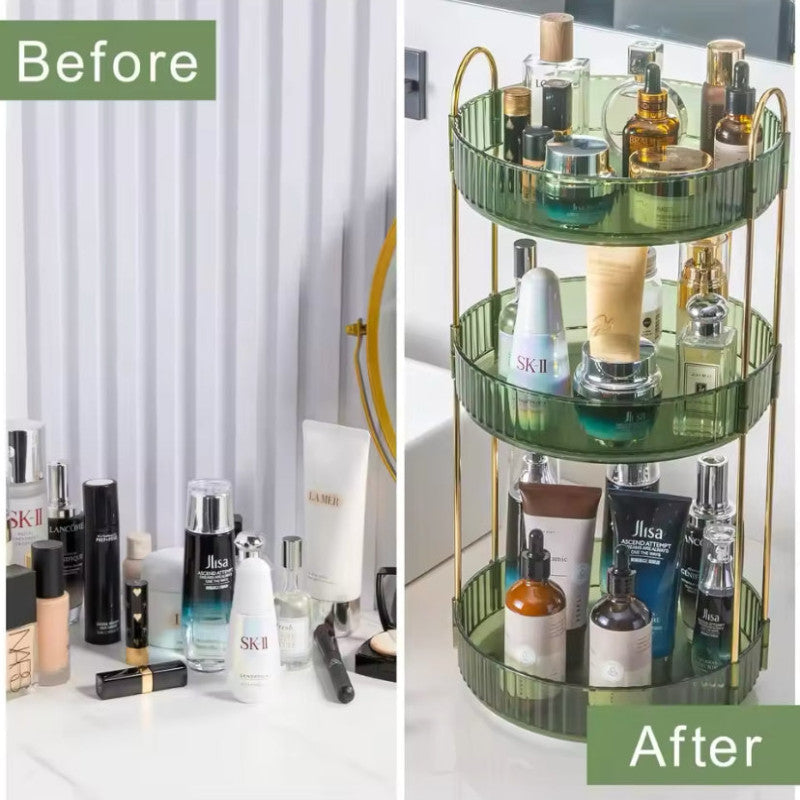 Luxury 360° Rotating Makeup Organizer, Transparent Cosmetics Storage Rack
