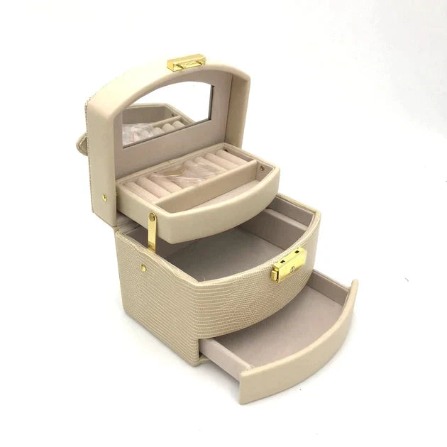 Lockable Leather Jewelry Box, 3 Layer Jewellery Organizer, Earring Ring Bracelet Storage Case for Women, Drawer Leather Jewellery Box, Earring Bracelet Holder Organizer, Multifunctional Display Stand, Multipurpose Drawer Cheap Shelf