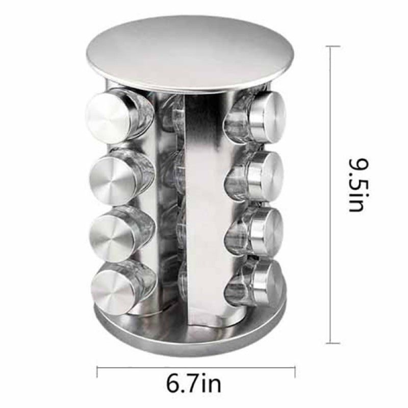 16-Piece Stainless Steel Revolving Spice Masala Jar Rack Tower Organizer
