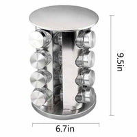 16-Piece Stainless Steel Revolving Spice Masala Jar Rack Tower Organizer
