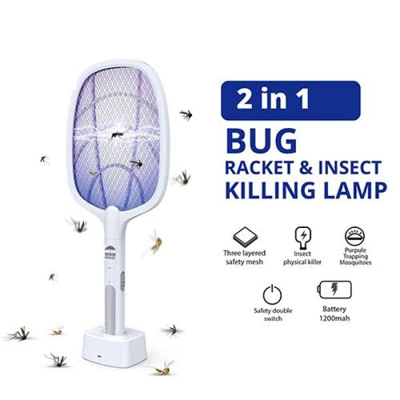 2 In 1 Rechargeable Mosquito Racket - Electric Bug Zapper with Safety Features