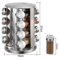 16-Piece Stainless Steel Revolving Spice Masala Jar Rack Tower Organizer