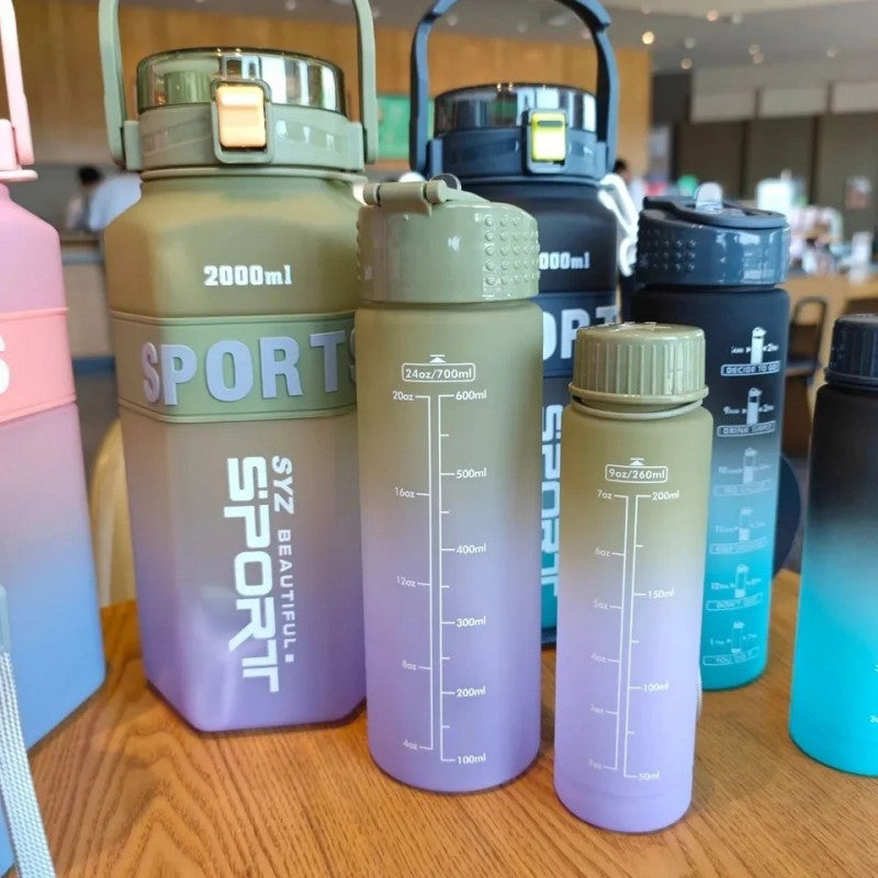 3 Pcs Water Bottle with Straw, 68oz 24oz 10oz, Big Water Jug Includes 1 Cleaning Brush and 1 Straw Brush [FREE], BPA Free Water Bottle, 2 liter Water Bottles Plastic Water Bottle