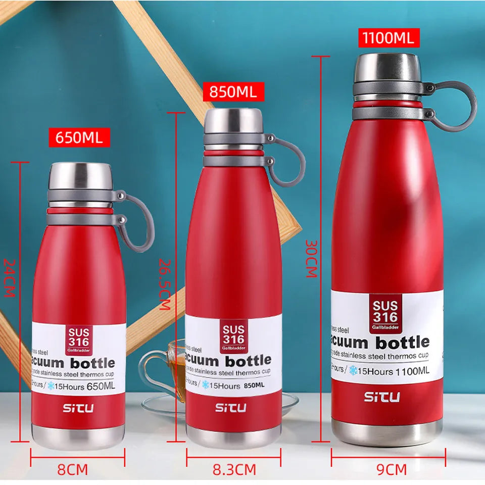 Large Capacity 1100ml Thermos Water Bottle Stainless Steel Strap Smart Mug For Kids Strong Vacuum Flask Tea Cup