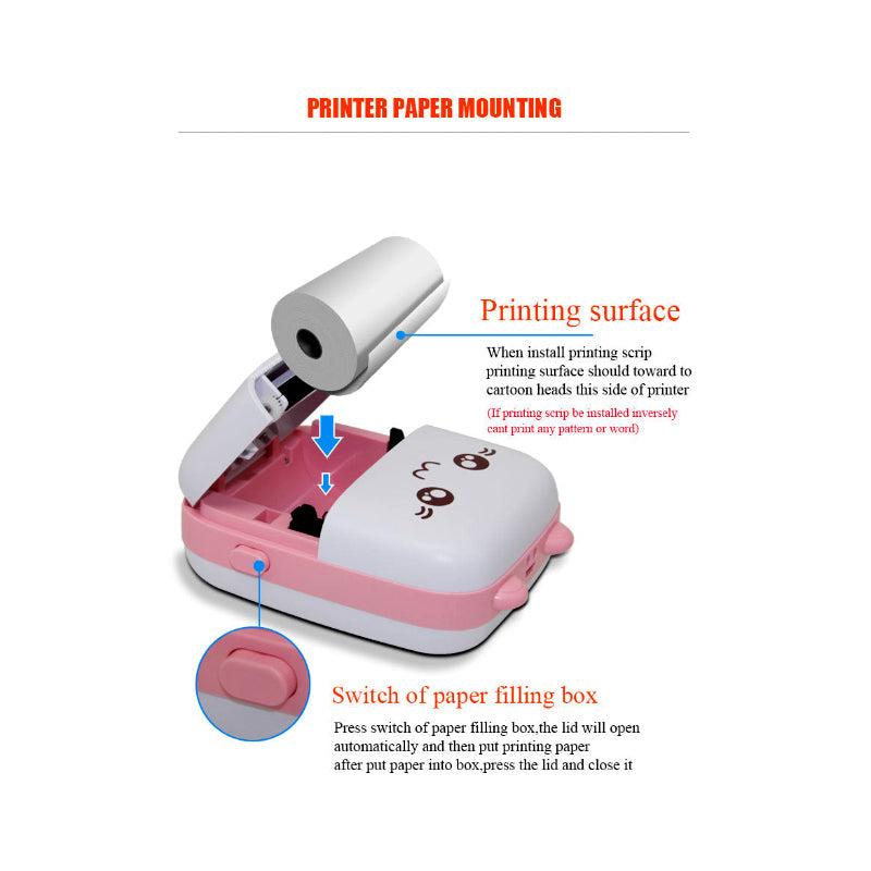 Mini Portable Pocket Size 57mm Wireless Bluetooth Cute Cat Shape Printer