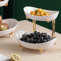 3/2  tier Nordic Imported White Serving Platters With Golden Stand