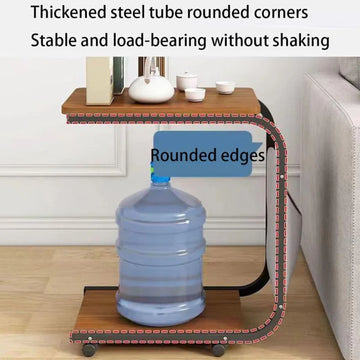 Portable Side Table With Storage Pocket & Rolling Wheels