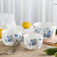4-Piece Ceramic Bowl Set with Floral Pattern & Silicone Sealed Lid