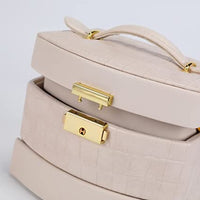Lockable Leather Jewelry Box, 3 Layer Jewellery Organizer, Earring Ring Bracelet Storage Case for Women, Drawer Leather Jewellery Box, Earring Bracelet Holder Organizer, Multifunctional Display Stand, Multipurpose Drawer Cheap Shelf