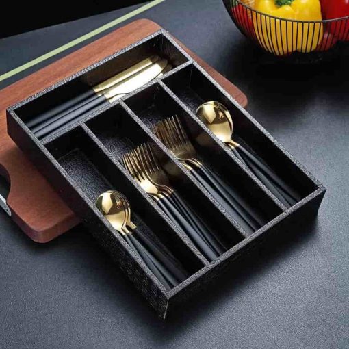 Imported Wooden Crocodile Leather Cutlery Organizer