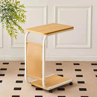 Portable Side Table With Storage Pocket & Rolling Wheels