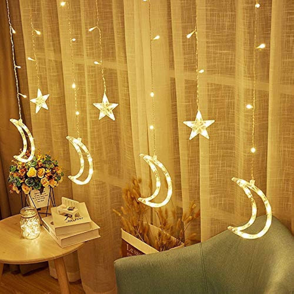 Moon & Star LED Curtain String Decorative Lights for Home Décor
