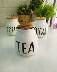 3  Pieces Tea coffee sugar on Stand Elegant Bamboo Wooden Set