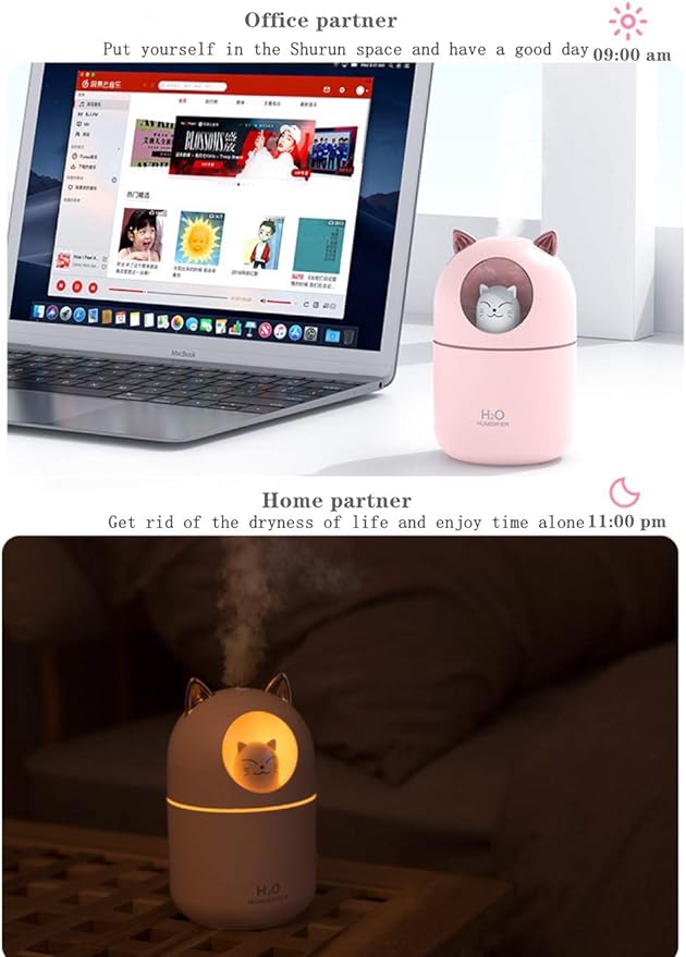 Cute Humidifier 300ML, Mute Portable USB Colorful Night Light, Suitable for Bedroom