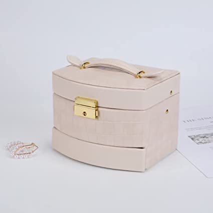 Lockable Leather Jewelry Box, 3 Layer Jewellery Organizer, Earring Ring Bracelet Storage Case for Women, Drawer Leather Jewellery Box, Earring Bracelet Holder Organizer, Multifunctional Display Stand, Multipurpose Drawer Cheap Shelf
