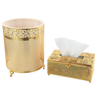 Golden Dust Bin & Tissue Box Set
