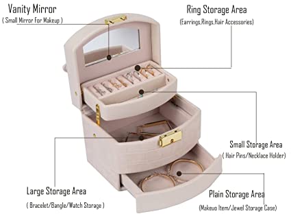 Lockable Leather Jewelry Box, 3 Layer Jewellery Organizer, Earring Ring Bracelet Storage Case for Women, Drawer Leather Jewellery Box, Earring Bracelet Holder Organizer, Multifunctional Display Stand, Multipurpose Drawer Cheap Shelf