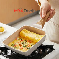Square Ceramic Frying Pan, Durable Stone Frying Pan, Wooden Handle Square Frying Pan, Omelette Non Stick Fry Egg Kitchen Breakfast Maker, Square Thick Frying Tool, Anti Slip Tamagoyaki Pan, Square Egg Pan, Daily Cookware Gadget, Home Kitchen Items