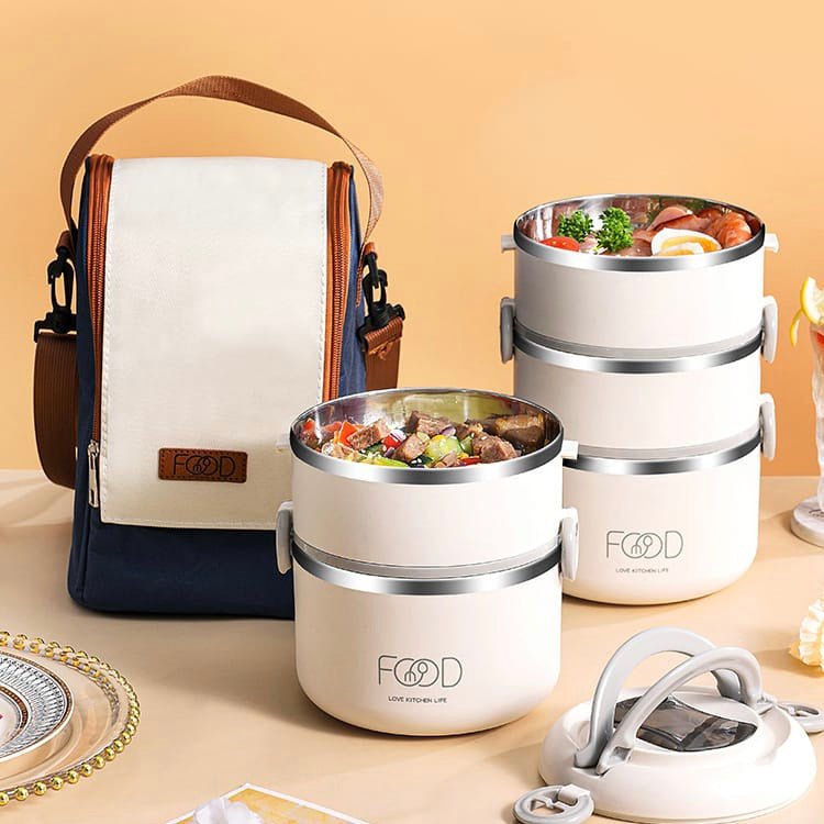 Warm Lunch Box With Bag, Multilayer Stainless Steel.
