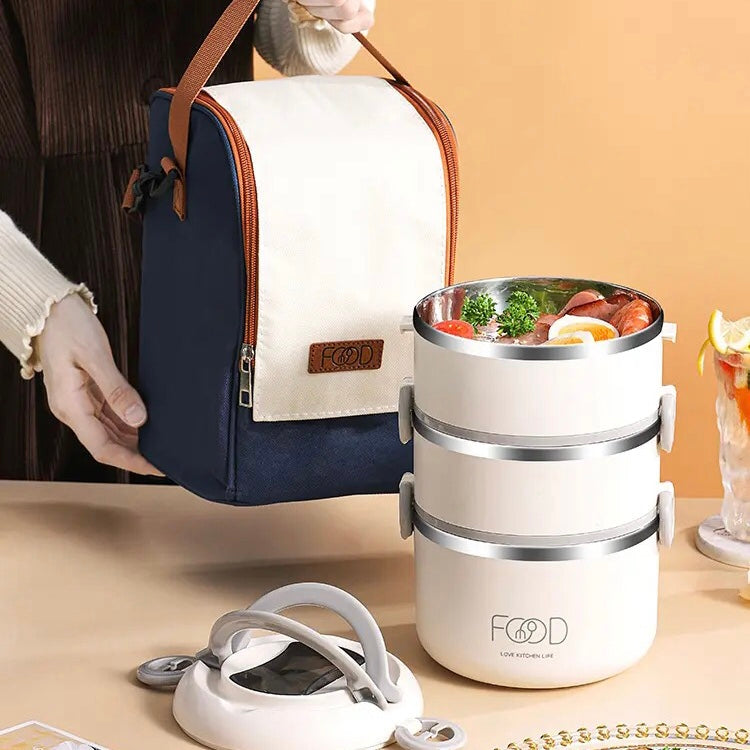 Warm Lunch Box With Bag, Multilayer Stainless Steel.
