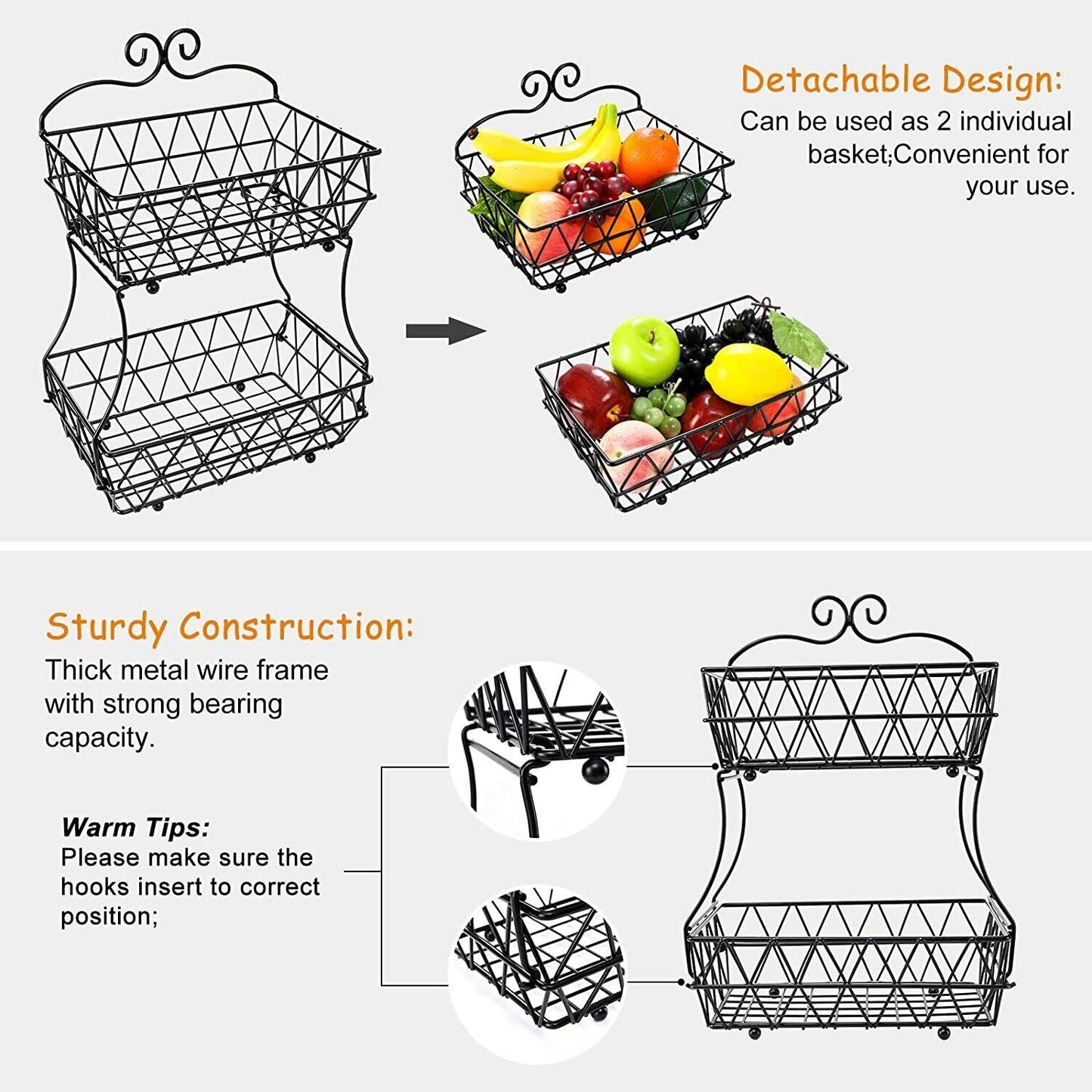 Regular Metal Fruit Basket, (2 Tier)