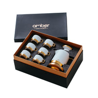 Modern Ceramic Teaset with Metallic Tray – Elegant Tea Set with Coffee Pot & Cups