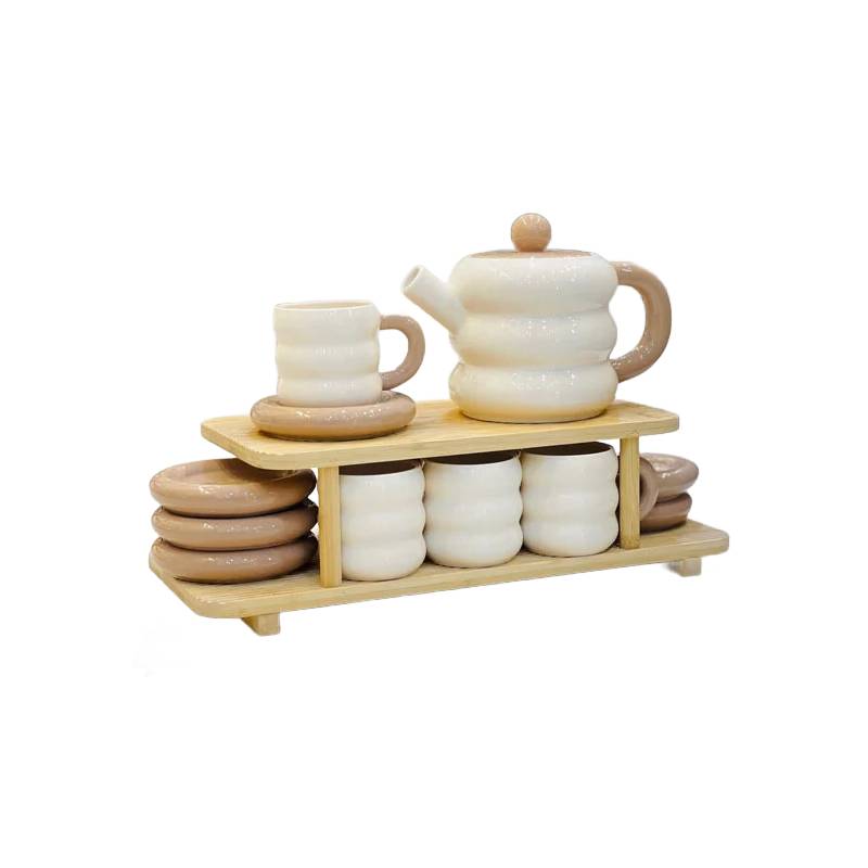 Ceramic Tea Set of 15pcs With Wooden Stand