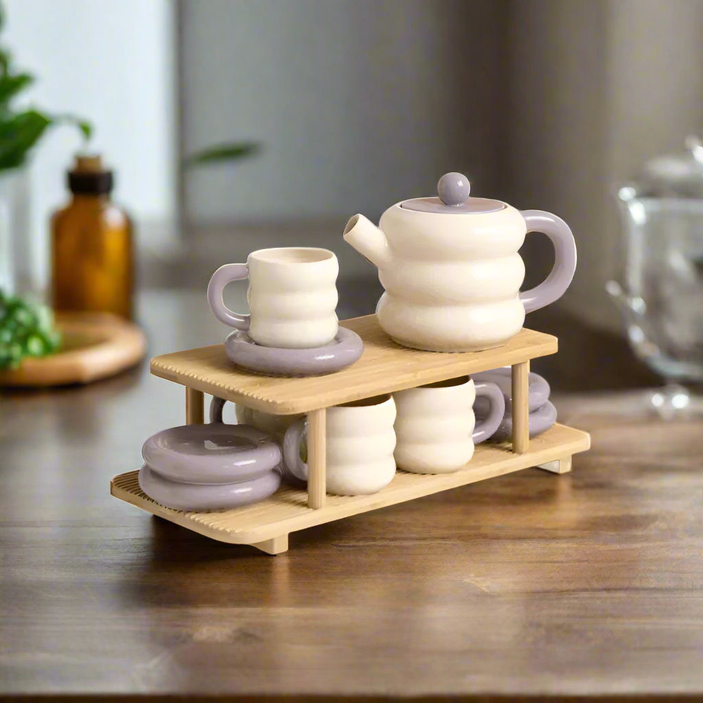 Ceramic Tea Set of 15pcs With Wooden Stand