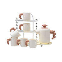 Ceramic Tea Set of 9pcs With Wooden Stand