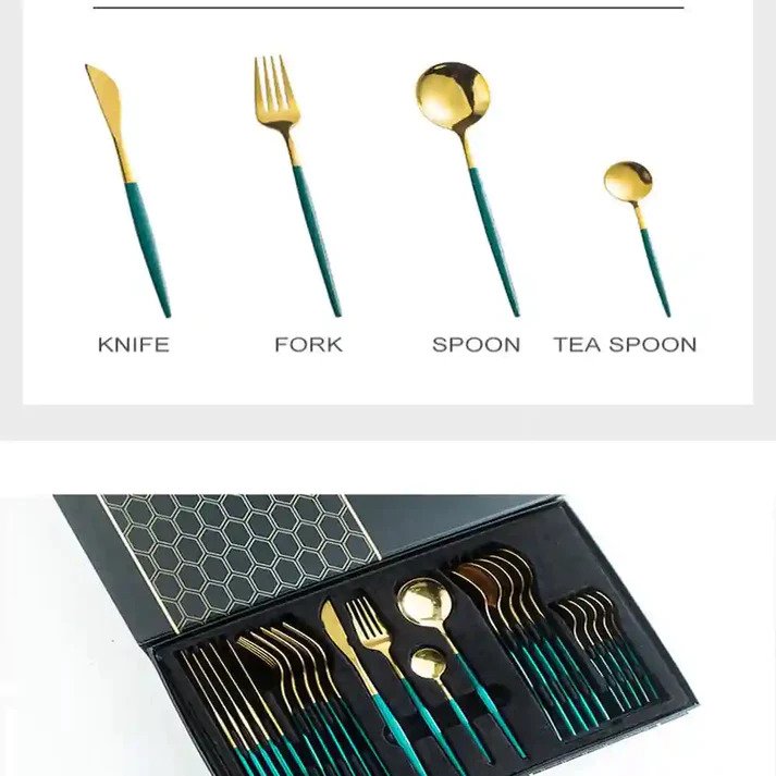 Green-Golden 24 PCs Premium Steel Cutlery Set