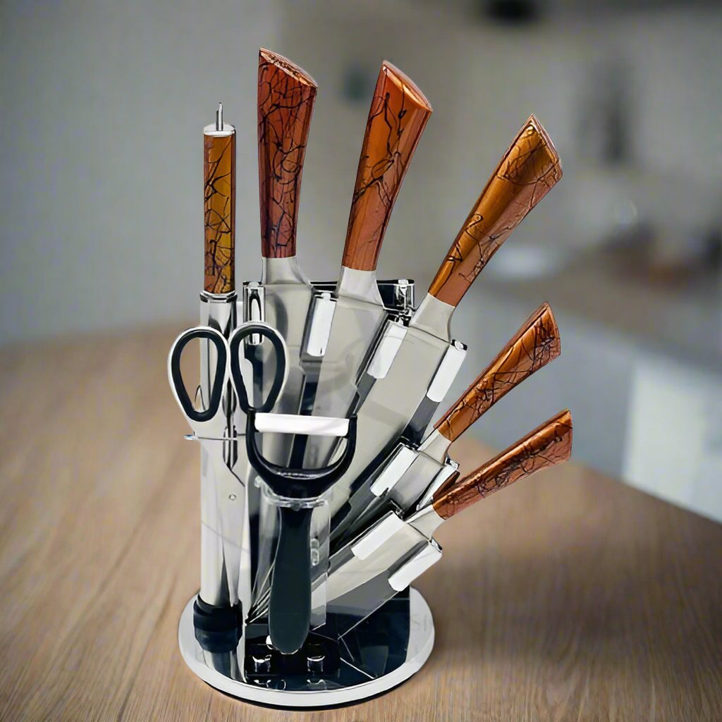 Premium Knife Set with Acrylic Rotate Stand – HaulJunction