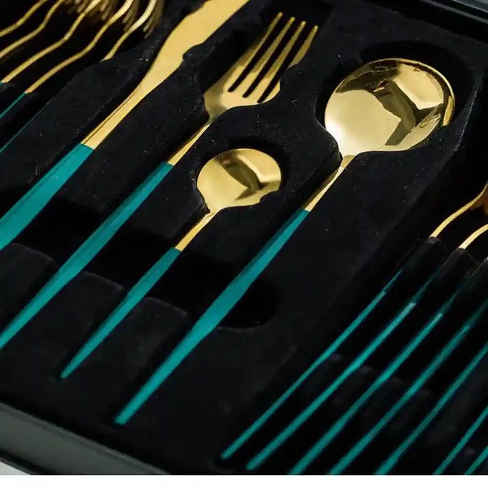 Green-Golden 24 PCs Premium Steel Cutlery Set