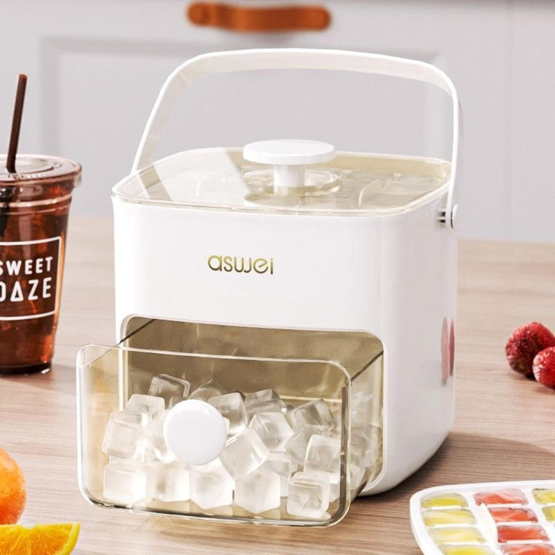 Pressing Ice Cube Molds with Lid & Trash Can – Food-Grade PP Material, Easy Release