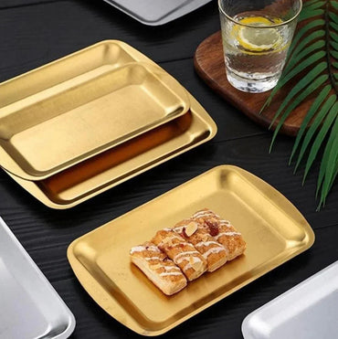 Luxury Gold Rectangle Shaped Tray by HaulJunction – Elegant Stainless Steel Serving Tray