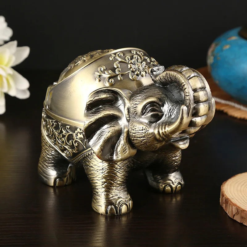 Metal Elephant Ashtray With Lid