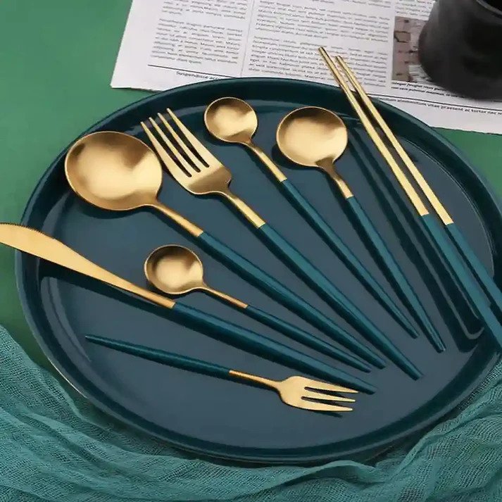 Green-Golden 24 PCs Premium Steel Cutlery Set