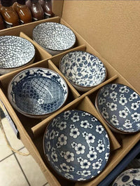 Japanese Style Korean 4.5 Inch Flower 6-Ceramic Bowl Set for Rice Soup