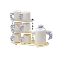 Ceramic Tea Set of 9pcs With Wooden Stand