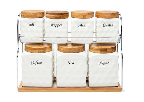 Set Of 7 Ceramic Canister Storage Container with Stand