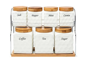 Set Of 7 Ceramic Canister Storage Container with Stand