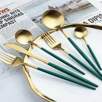 Green-Golden 24 PCs Premium Steel Cutlery Set