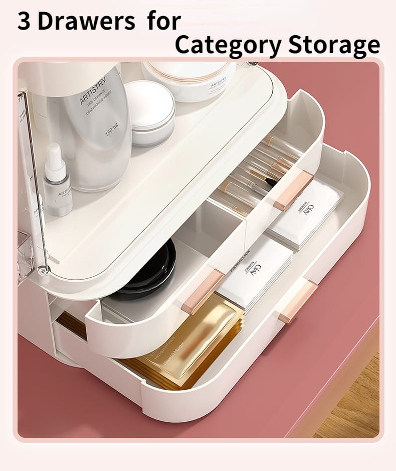 New Cosmetic Storage Box With Mirror Led Light
