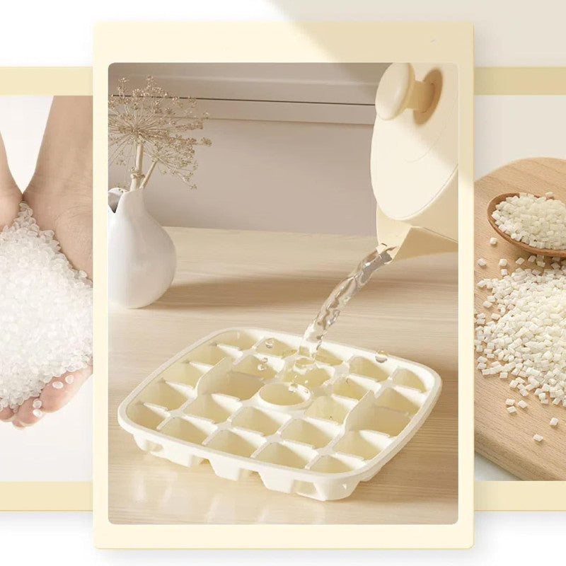 Pressing Ice Cube Molds with Lid & Trash Can – Food-Grade PP Material, Easy Release