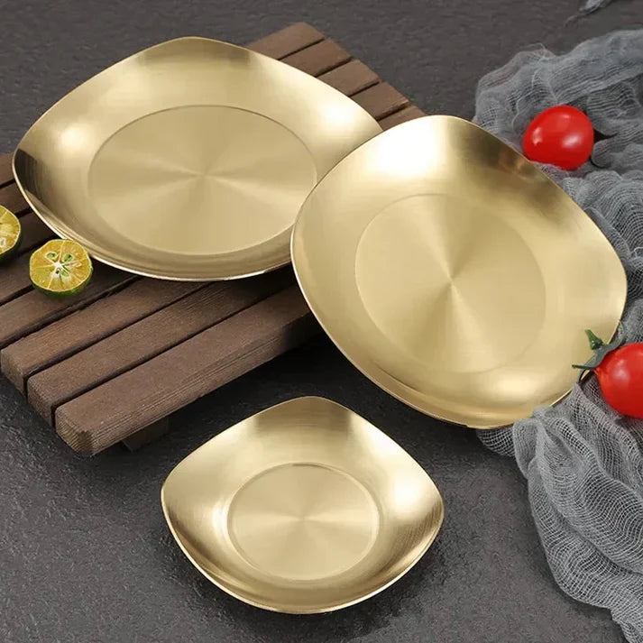 Korean Style Stainless Steel Luxury Square Plates – Modern, Elegant Serving Plates in Various Sizes