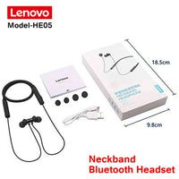 Lenovo HE05 Original Neckband Bluetooth Headphones – Magnetic Earbuds, Deep Bass, Long Battery Life