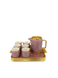 Modern Ceramic Teaset with Metallic Tray – Elegant Tea Set with Coffee Pot & Cups