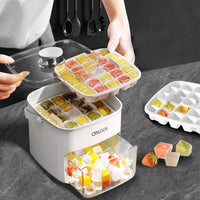 Pressing Ice Cube Molds with Lid & Trash Can – Food-Grade PP Material, Easy Release